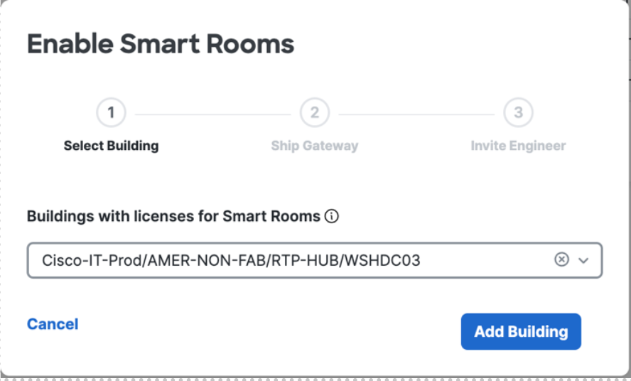 Smart Rooms building selection dropdown