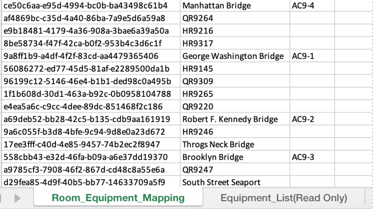 Excel template for mapping HVAC equipment to rooms