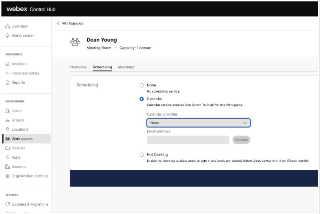 Webex Control Hub calendar configuration