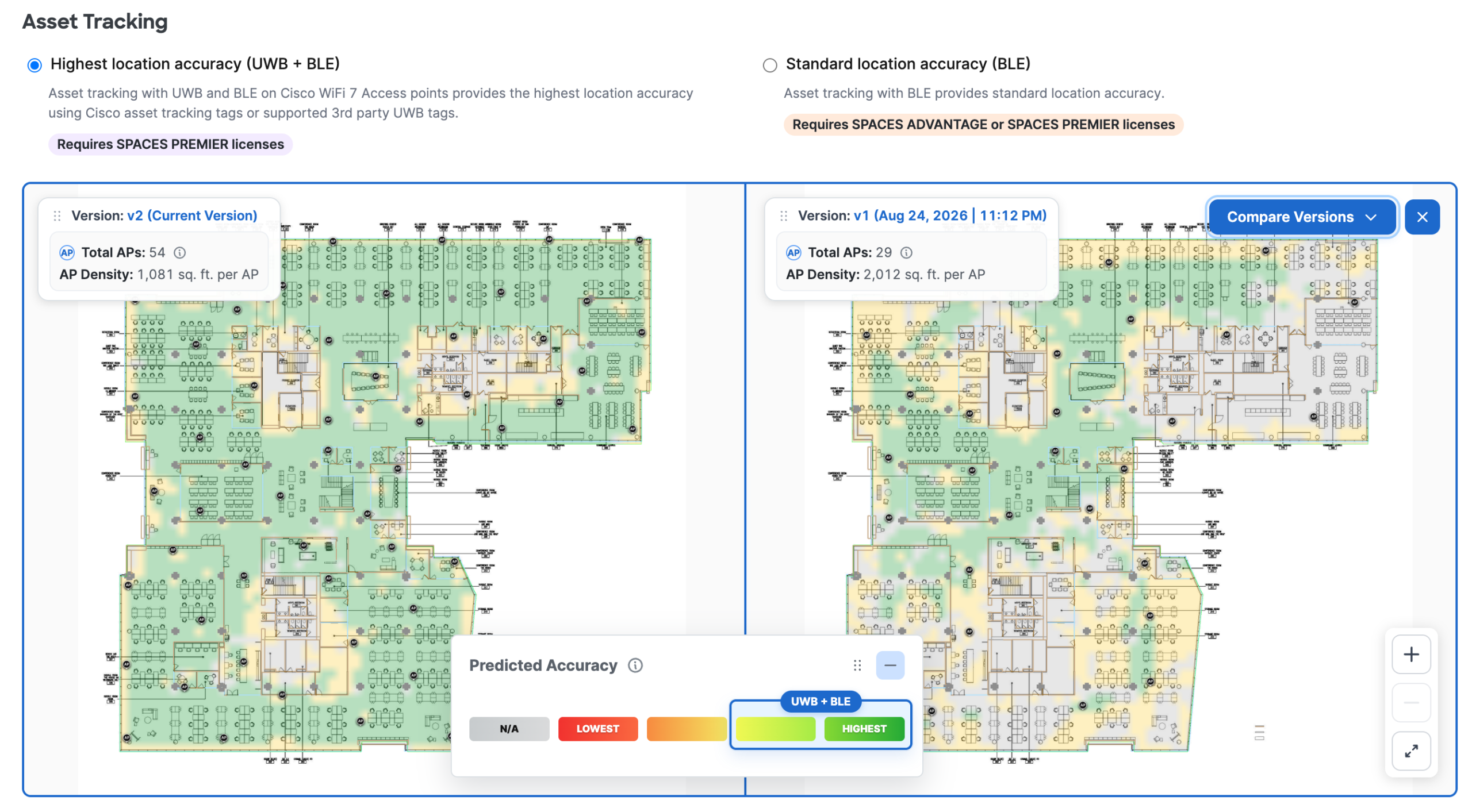 Smart Spaces Validator comparison view showing different project versions